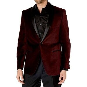 U.S Polo Assn Mens Burgandy Red Velvet Slim Fit Satin Shawl Old Money Jacket 40R